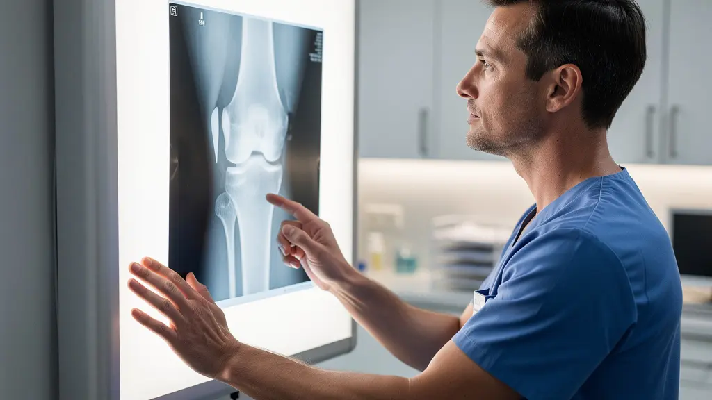 Chirurgien orthopédiste analysant une radiographie du genou pour diagnostic