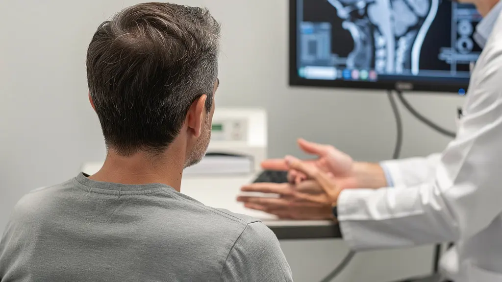 Patient en consultation orthopédique pour diagnostic ligament croisé
